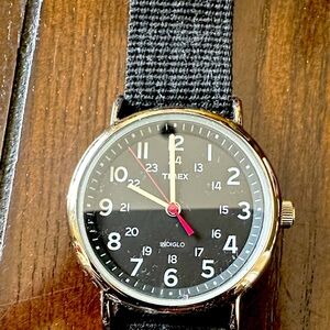 Timex Black and Silver Watch with Red Accents